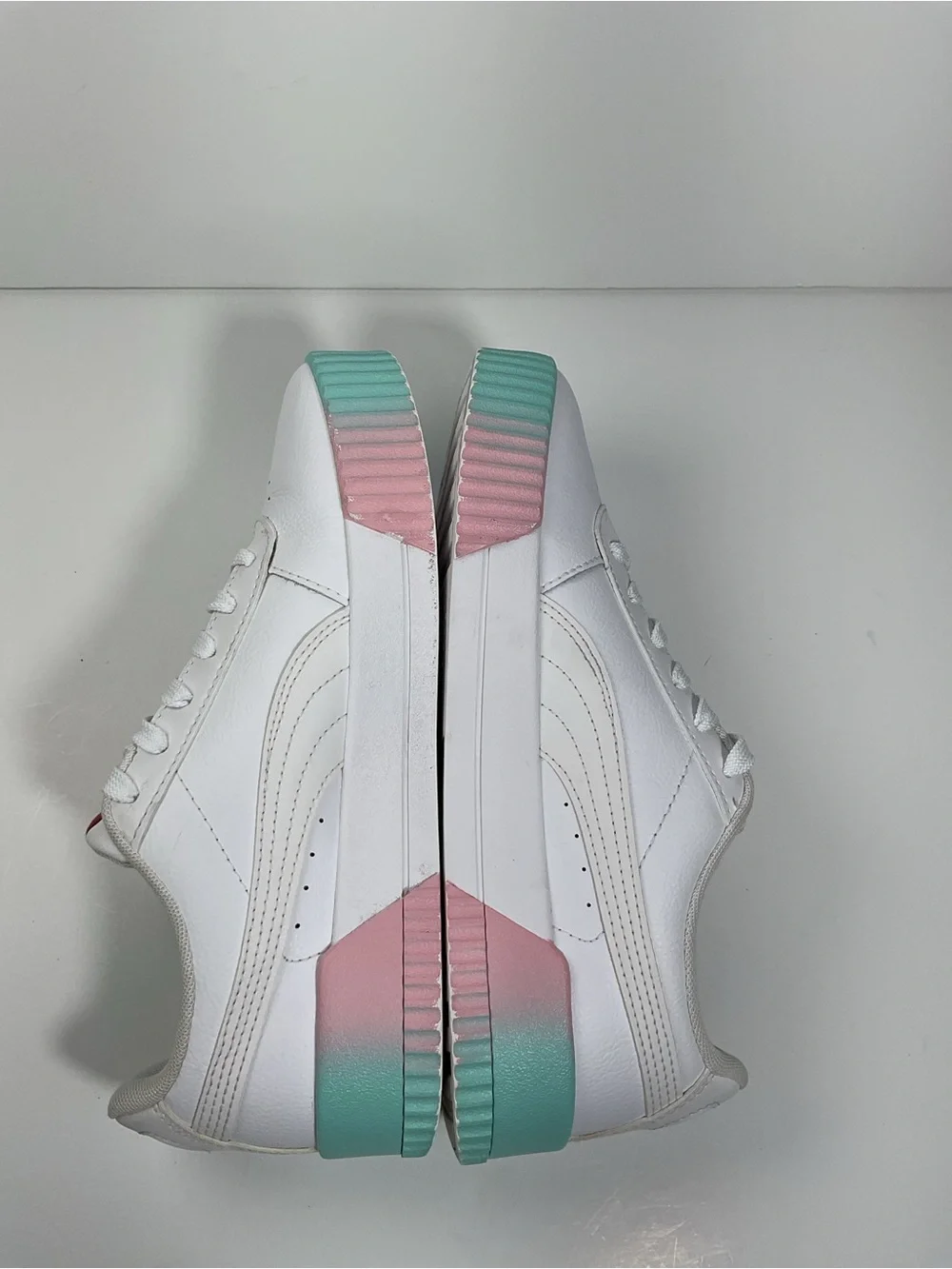 Puma Carina 2.0 White Pink Mint Leather Sneakers Women’s Size 8 Casual Shoes